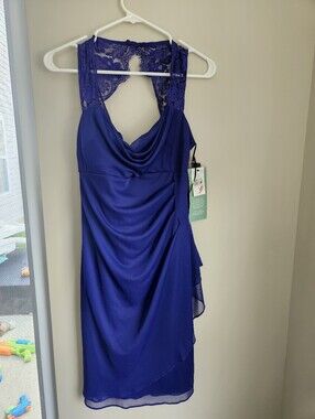 Bella Royal Blue Lace Back Cowl Midi Dress Homecoming Club Party Event Dinner 10